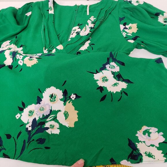 Free People Womens Neon Garden Floral Mini Dress Size 10 Green V Neck Bohemian - Picture 11 of 12
